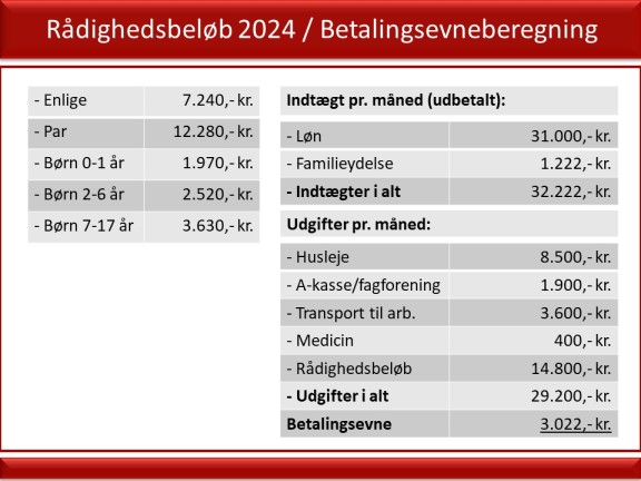 Gældssanering rådighedsbeløb 2024 og beregning af betalingsevne